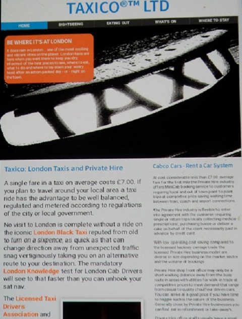 example of taxi imformation web site